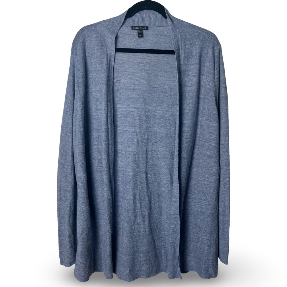 Eileen Fisher – Women’s Open Front Organic‎ Linen Cardigan Blue Heather – Sz. L